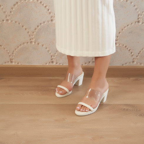 Sandália de salto com tira transparente Aqua Branco