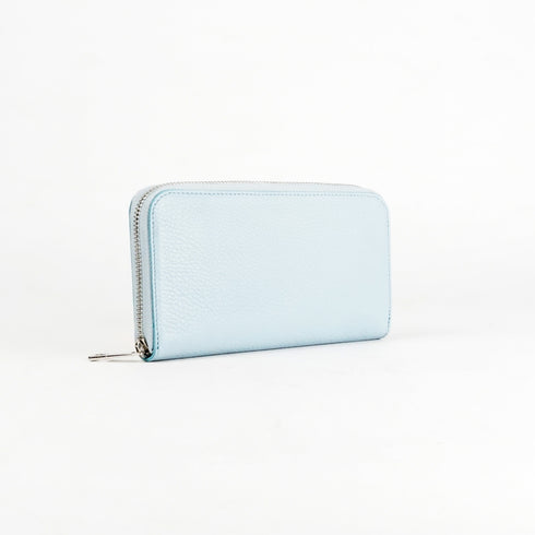 Cartera largo de piel Celia celeste